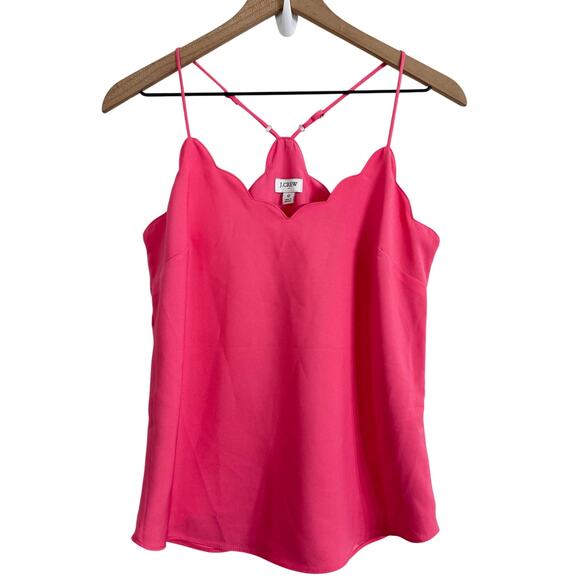 J.Crew Pink Tea Rose Scalloped Crepe Cami Tank Top Size 0 - Picture 2 of 6